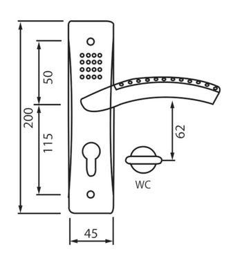 SIBA Ручка дверна BARI на планці WC - 62 мм мат.нікель - хром (22 07)