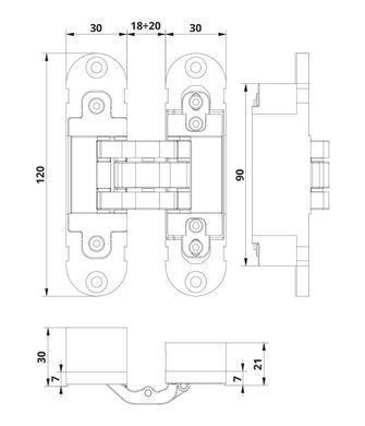 OTLAV Петля скрытая Invisacta 3D 30х120 золотистая с 4 колпачками