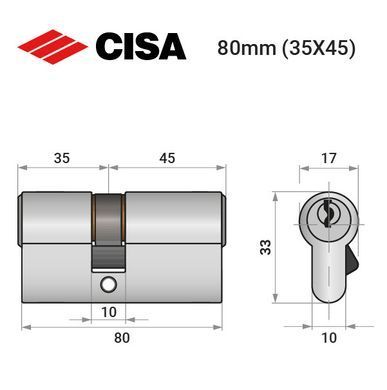 Цилиндр CISA C2000 80 (35*45) никель матовый 3 ключа