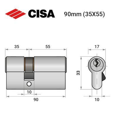 Цилиндр CISA C2000 90 (35*55) никель матовый 5 ключей