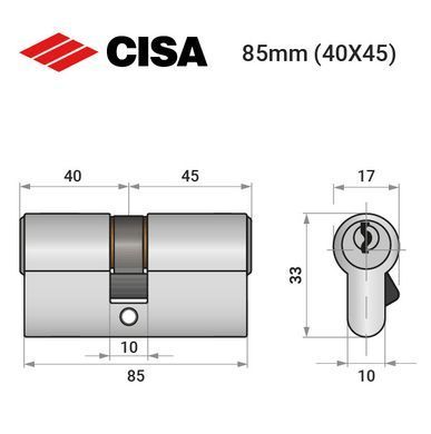 Цилиндр CISA C2000 85 (40*45) никель матовый 3 ключа