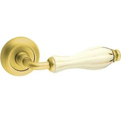 Дверная ручка Fimet Lady матовая латунь/белый фарфор золотая полоска