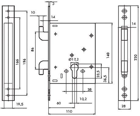 Замок врезной MUL-T-LOCK 1-WAY DIN 352K NC UNIV BS60мм SP