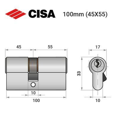 Цилиндр CISA C2000 100 (45*55) никель матовый 3 ключа