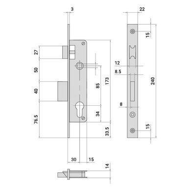 Механизм замка CISA LL 44820.30 язычок (BS30*85мм, 22 мм) никель матовый