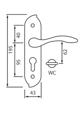 SIBA Ручка дверна МІСТІ на планці WC - 62 мм мат.нікель (22 22)