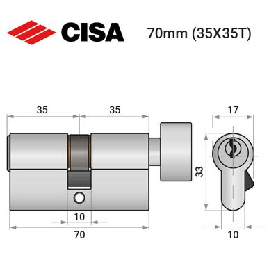 Цилиндр CISA C2000 70T (35*35T) никель матовый
