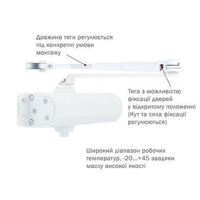 Доводчик RYOBI DS-2550 BC STD с фиксацией до 80кг Белый