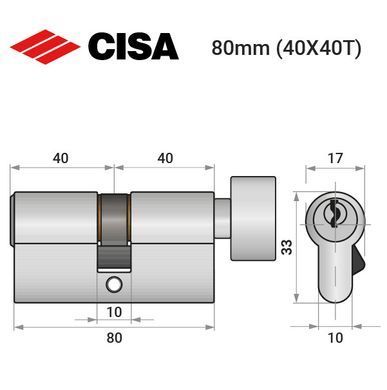 Цилиндр CISA C2000 80T (40*40T) никель матовый 3 ключа