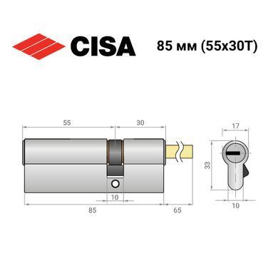 Цилиндр CISA ASIX P8 PRO 85T (55*30T) со штоком никель матовый 5+1 ключ