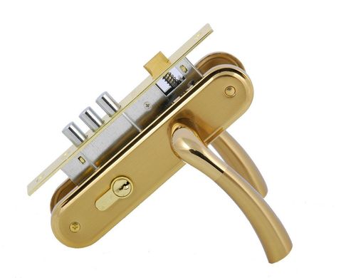 SIBA Комплект замка SAROS 62 мм, мат.золото\золото (замок + циліндр + ручки)