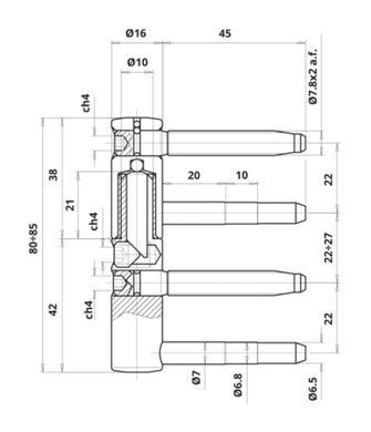 Otlav петля ввертная EXACTA &Oslash;16 4-х штыревая бихром