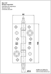Amig Петля дверная противосъёмная мод.567 - 150x82x3 mm (2 подшипника) латунь