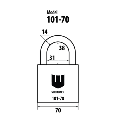 Навісний замок Шерлок 101-70, стандартний корпус, 3 ключа