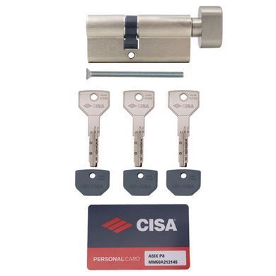 Цилиндр CISA ASIX P8 95T (45*50T) никель матовый 3 ключа