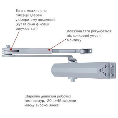 Доводчик RYOBI DS-3550 BC/DA STD с фиксацией до 100кг Серый